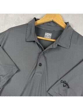Callaway Opti Dri Golf Polo Shirt Gray Stripe Mens XL Performance Stretch Preppy